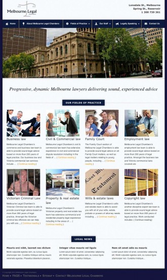 The new Melbourne Legal Chambers website utilises a responsive WordPress CMS theme to provide optimal viewing on PCs, tablets, and smartphones. The website employs a front page slider, a law news blog with articles on legal matters and changes to the law, and extensive internal linking to deliver website visitors to the information they are seeking in as little as one click.